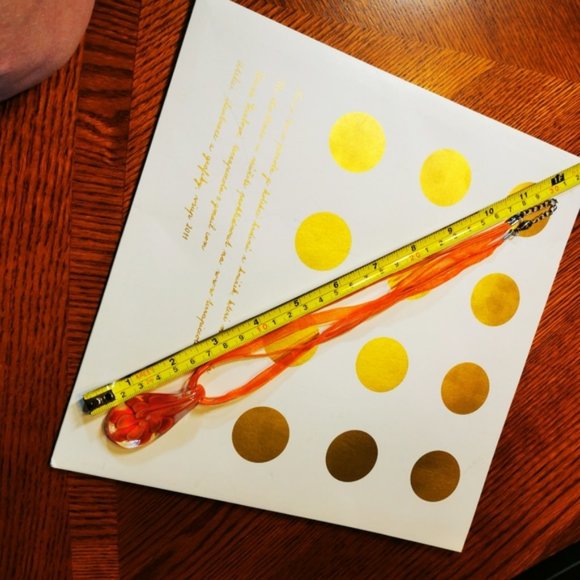 Art Glass Pendent Clear Glass with Orange Flower ~ Ribbon and Cord Nec… - Picture 14 of 16